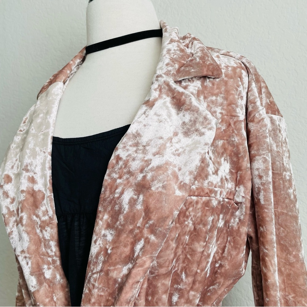 Chelsea 28 Pink Velvet Open-Front Belted Blazer Jacket Coat - Picture 6 of 14